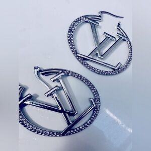 Silver 3cm LV Hoop Earrings